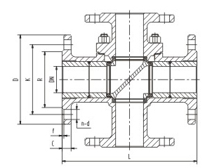 氣動四通球閥結(jié)構(gòu)圖